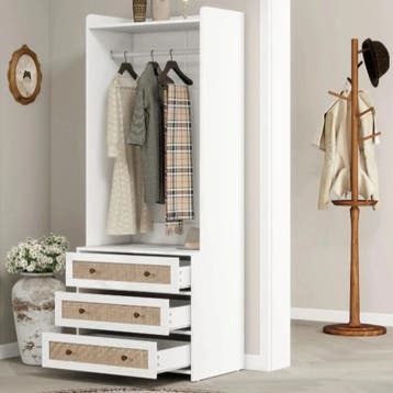 Witte Boho Kledingkast met 3 Lades – 70×48×180 cm, Verzenden, Nieuw