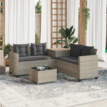 vidaXL Tuinbank met tafel en kussens L-vormig poly rattan, Tuin en Terras, Verzenden, Nieuw