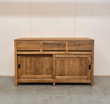 Strak modern dressoir met schuifdeuren -  150 cm, Huis en Inrichting, Ophalen of Verzenden, Nieuw, Teakhout