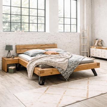 TPT Möbel Woodvale Massief Wild Eiken Balkenbed - 140 x 210, Kinderen en Baby's, Babywiegjes en Ledikanten, Nieuw
