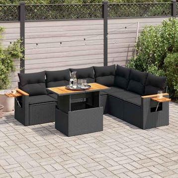 vidaXL 7-delige Loungeset met kussens poly rattan acacia, Verzenden, Nieuw, Loungeset