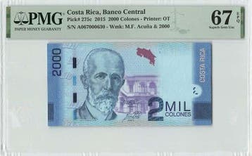 2015 Costa Rica 2000 Colones Pick 275c Pmg Superb Gem Unc..., Verzenden