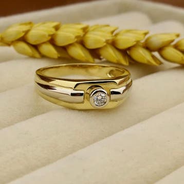 Bicolor gouden ring met diamant; 0,17 ct., Gebruikt, 20 of groter, Heer, Ophalen of Verzenden