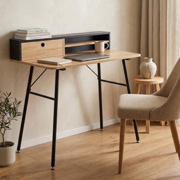 Bureau Var 93x90x50 cm Zwart/Eikenlook [en.casa], Verzenden, Nieuw