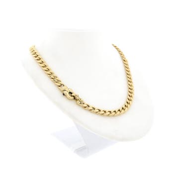 Gouden gourmetschakel collier met saffier (Ketting), Gebruikt, Ophalen of Verzenden, Met edelsteen, Goud