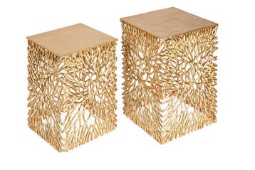 Filigraan bijzettafel set van 2 ABSTRACT LEAF 45cm goud, Ophalen of Verzenden, Nieuw