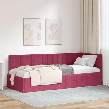 vidaXL Hoekbedframe Wijnrood 80 x 200 cm fluweel, Eenpersoons, Verzenden, Nieuw, Stof