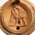 Oud-Romeins Terracotta Olielamp met twee vechtende
