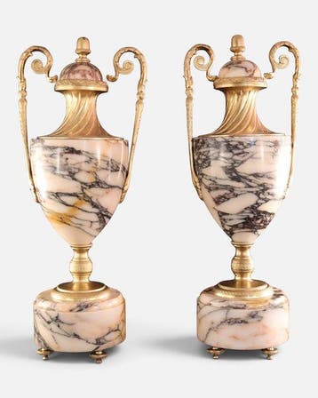 Paar antieke cassolettes - Vaas - Marmer, Brons