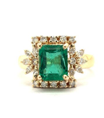Ring - 14 karaat Geel goud - 2.52ct. tw. Smaragd - Diamant, Nieuw