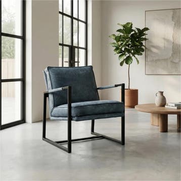 Set van 2 Leren fauteuils Secret - Kenia Denim (blauw), Nieuw, Ophalen of Verzenden, 50 tot 75 cm, Leer
