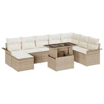vidaXL Tuin Sofa Set 9 st Beige en Crème, Verzenden, Nieuw, Rotan, Meer dan 8 zitplaatsen