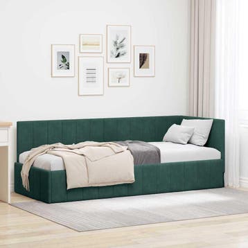 vidaXL Hoekbedframe Donkergroen 80 x 200 cm fluweel, Eenpersoons, Verzenden, Nieuw, Stof