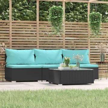 vidaXL 4-delige Loungeset met kussens poly rattan zwart, Verzenden, Nieuw, Loungeset