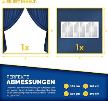 Tillvex® Zijwand voor paviljoen - 3x3m - Blauw, Tuin en Terras, Partytenten, Verzenden, Zo goed als nieuw