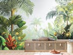 Botanisch fotobehang Into the Palm, Jungle behang, op maat!, Huis en Inrichting, Stoffering | Behang, Verzenden, Geel,  Jungle behang, botanisch, palm