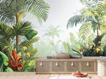 Botanisch fotobehang Into the Palm, Jungle behang, op maat!, Verzenden, Geel
