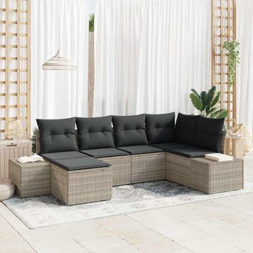 vidaXL Tuin Sofa Set 6 st Lichtgrijs poly rattan, Verzenden, Nieuw, Rotan, 6 zitplaatsen
