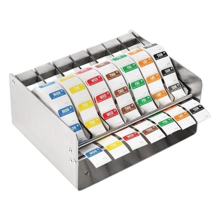 RVS sticker dispenser + stickers | 24x24mm sticker Vogue, Zakelijke goederen, Horeca | Keukenapparatuur, Nieuw in verpakking, Verzenden