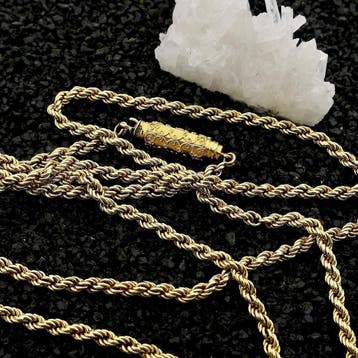 Gouden gedraaide schakelketting/sautoir met siersluiting..., Ophalen of Verzenden, Gebruikt, Goud, Goud