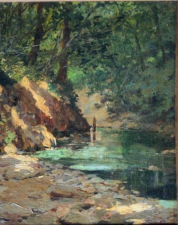Victor Vignon (1847-1909) - Paysage de rivière en sous bois.