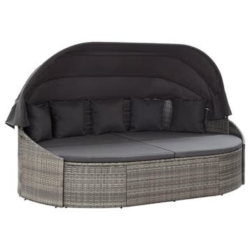 vidaXL Loungebed met luifel poly rattan grijs, Verzenden, Nieuw