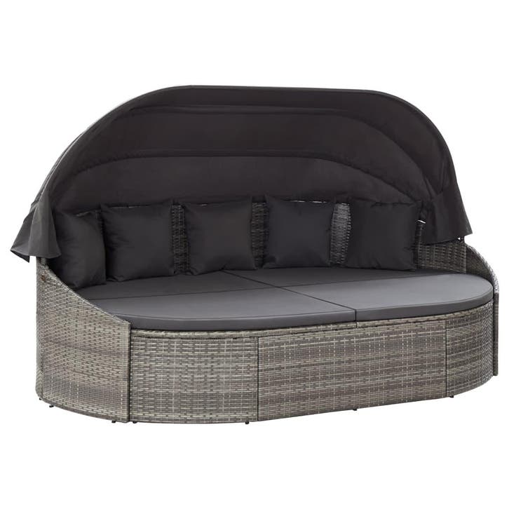 vidaXL Loungebed met luifel poly rattan grijs, Tuin en Terras, Ligbedden, Nieuw, Verzenden