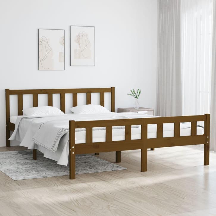 vidaXL Bedframe massief hout honingbruin 120x200 cm, Huis en Inrichting, Slaapkamer | Bedden, 120 cm, 200 cm, Bruin, Twijfelaar