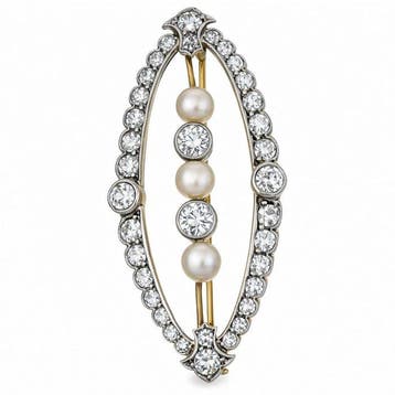 Broche - 18 karaat Geel goud, Zilver - 2.19ct. tw. Diamant, Sieraden, Tassen en Uiterlijk