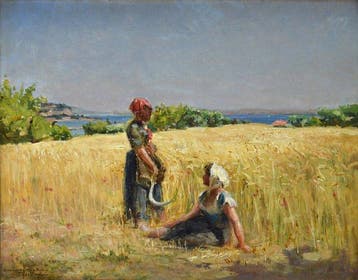 Théophile Mayan (1860-1937). - Faneuses au bord de la