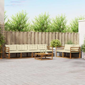 vidaXL Buiten bankenset met kussen 7 pcs Natuurlijk en Crème, Verzenden, Nieuw