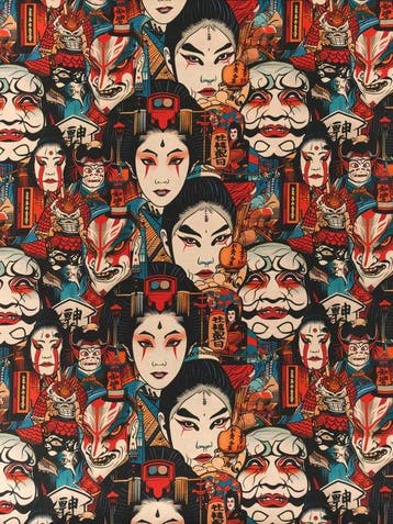 TexStilArt - KABUKI SPIRIT - Exclusieve stof 100% 3,00 x, Antiek en Kunst