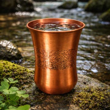 Puur koperen beker gebogen met antique geëtste rand – 300 ml, Ophalen of Verzenden, Nieuw