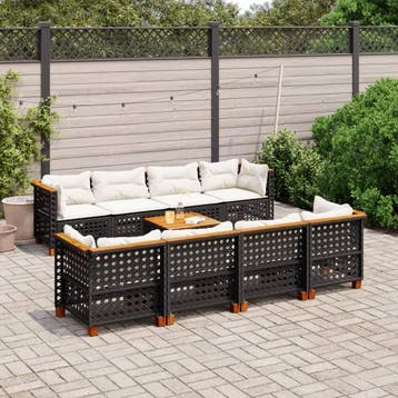 vidaXL 9-delige Loungeset met kussens poly rattan zwart, Verzenden, Nieuw, Loungeset