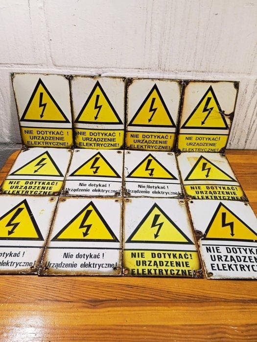 Industriële onweerswaarschuwingbord - Emaille plaat (12) -, Antiek en Kunst, Antiek | Wandborden en Tegels