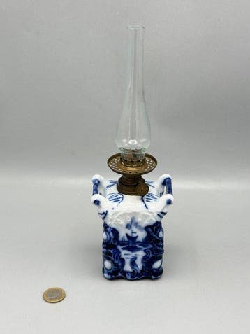 Olielamp - Porselein, Messing, Glas - Delfs blauwe olielamp