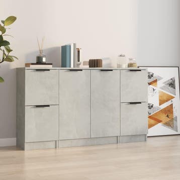 vidaXL Dressoirs 3 st bewerkt hout betongrijs, Verzenden, Nieuw, 50 tot 100 cm, 25 tot 50 cm