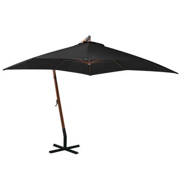 vidaXL Zweefparasol met paal 3x3 m massief vurenhout zwart, Verzenden, Nieuw, 3 tot 4 meter, Zweefparasol