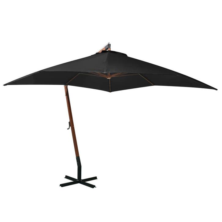 vidaXL Zweefparasol met paal 3x3 m massief vurenhout zwart, Tuin en Terras, Parasols, Zweefparasol, Nieuw, 3 tot 4 meter, Verzenden