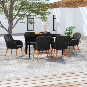 vidaXL 7-delige Tuinset met kussens zwart, Tuin en Terras, Verzenden, Nieuw, 6 zitplaatsen, Tuinset