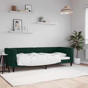 Luxe slaapbank donkergroen - Outletprijs (48% korting), Eenpersoons, Ophalen of Verzenden, Zo goed als nieuw, 80 cm