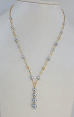 Halsketting - 18 karaat Geel goud - 4x8 mm Akoya parels, Nieuw