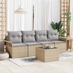 vidaXL Bankstel met kussen 5 pcs Beige poly rattan, Verzenden, Nieuw, Rotan, 5 zitplaatsen