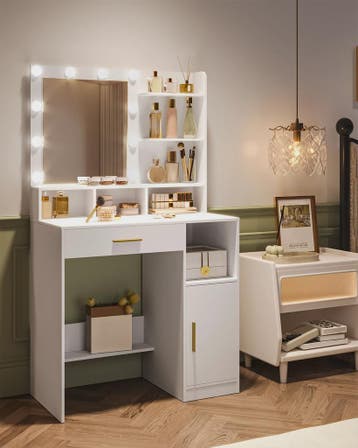 Stijlvolle Kaptafel met Spiegel en 10 LED Lampjes - Veel Opb, Verzenden, Nieuw