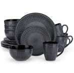 16-delige Zwart Reliëf Keramische Serviesset - Luxe Servies, Verzenden, Nieuw, Keramiek, Compleet servies