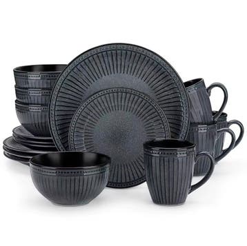 16-delige Zwart Reliëf Keramische Serviesset - Luxe Servies, Verzenden, Nieuw, Keramiek, Compleet servies