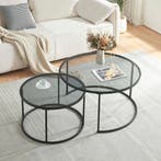 Salontafel set van 2 Kokkola rookglas zwart en transparant [, Huis en Inrichting, Tafels | Salontafels, Verzenden, Nieuw