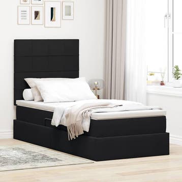 vidaXL Opslag bed met matras met hoofdeinde Zwart 90 x 200, Huis en Inrichting, Eenpersoons, Verzenden, Zwart, Nieuw
