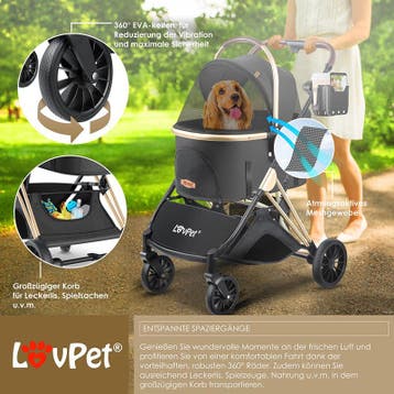 Hondenbuggy Klapbaar 25 kg - 360° Draaibaar 3-in-1 - Zwart -, Verzenden, Zo goed als nieuw
