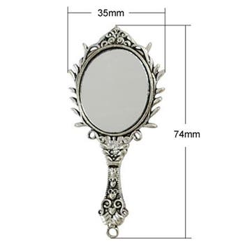 Metalen handspiegeltje bedel, antiek zilver kleur, afm. 3..., Ophalen of Verzenden, Nieuw, Bedel